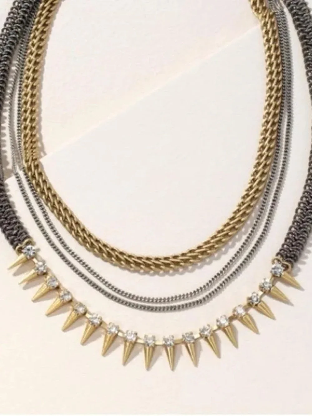 Stella & Dot Renegade Statement Necklace Mixed Metal Layered Spike Crystal